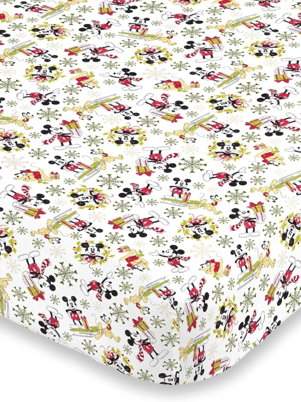 Disney Mickey Mouse Snowflakes Holiday Fitted Mini Crib Sheet Mini Crib